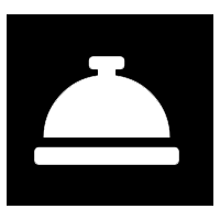 A white bell icon on a black background