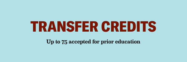 we accept up to 75 credits for prior education  